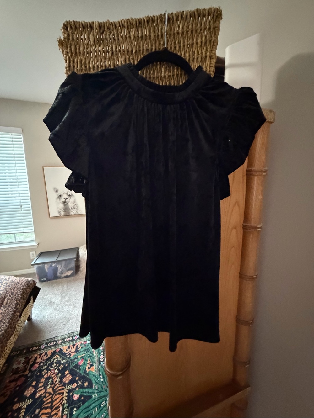 Joie Black Velvet Ruffle-Sleeve Blouse
